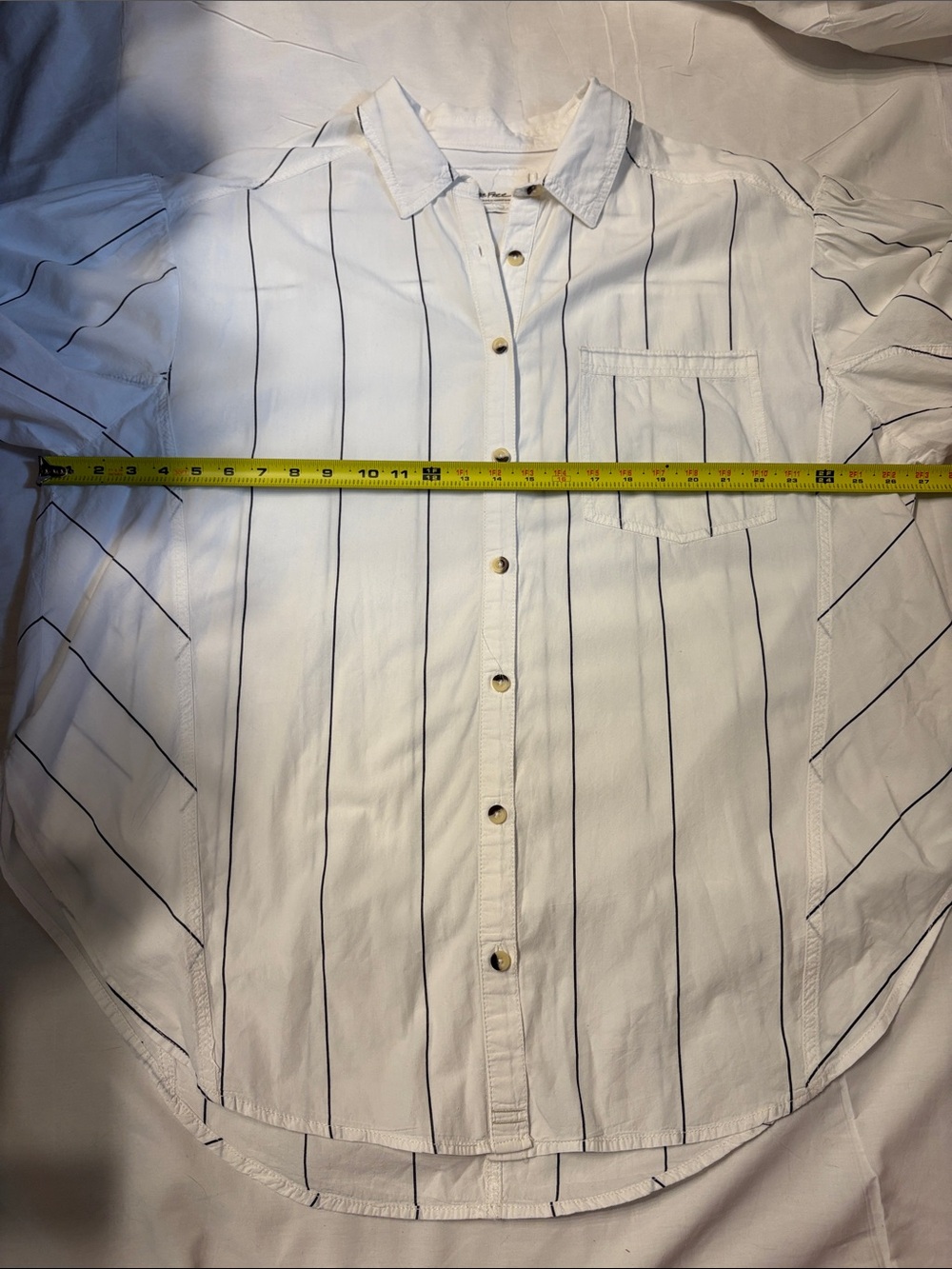 We The Free White Shirt Boxy Oversized with Navy Pinstripes SZ XL Lagenlook - Picture 6 of 10